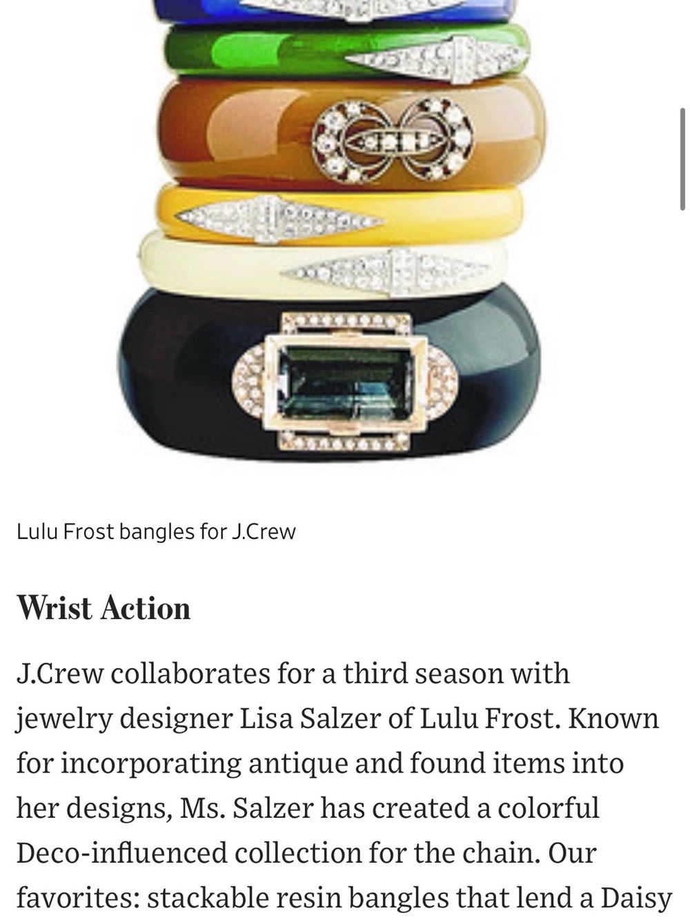 J. Crew Resin Stackable Bangles in Blue, Green, Brown, Yellow, Cream, Black